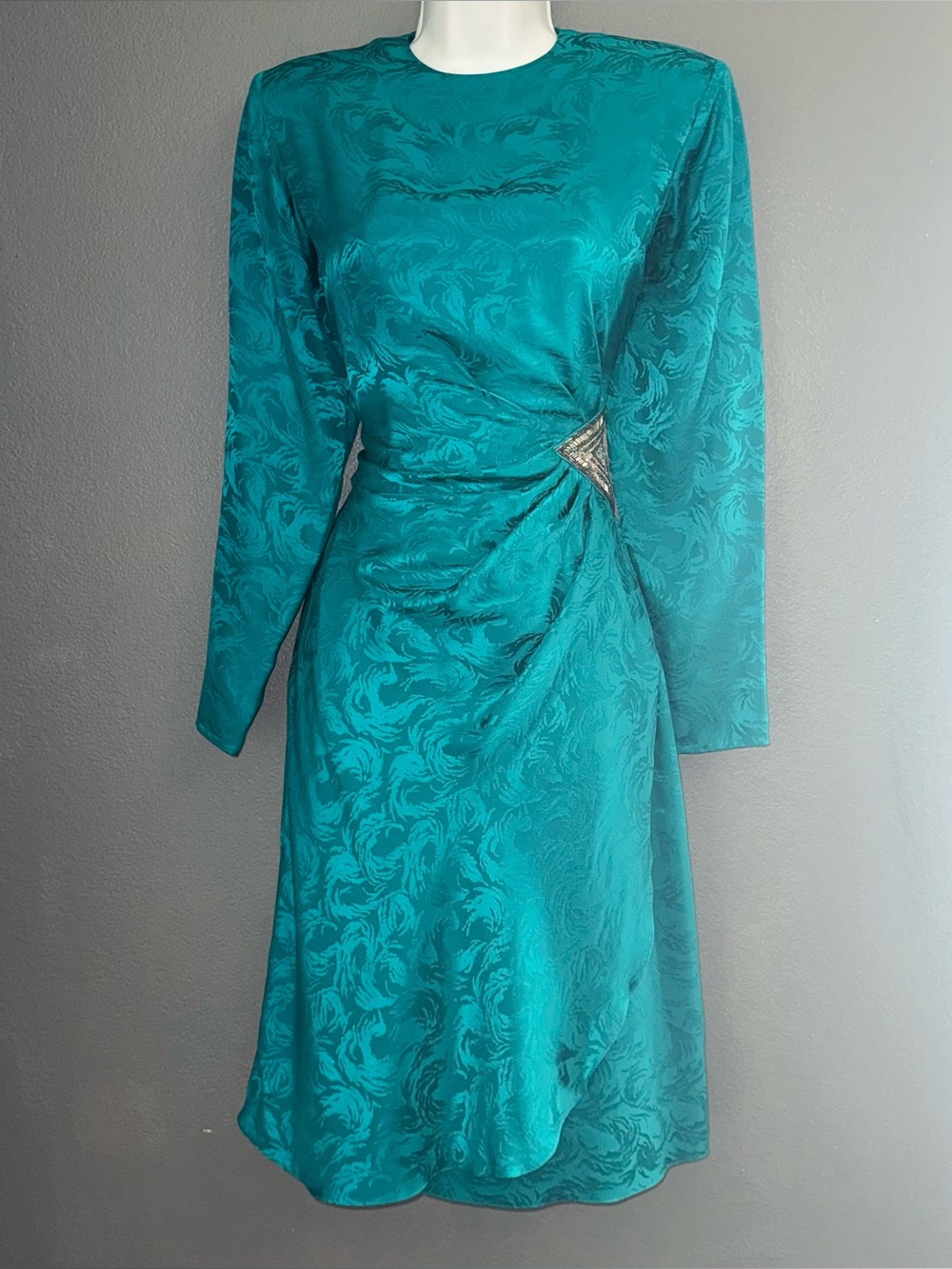 Vintage Argenti Teal Blue Green Long Sleeve Beaded Formal Style Dress Small 6